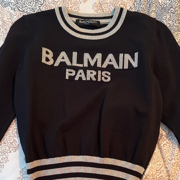 Balmain Black and Silver Crew Neck Sweater